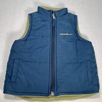 Eddie Bauer Reversible Full Zip Vest Boy’s Size 3T Blue & Beige Logo Pockets EUC • $11.95