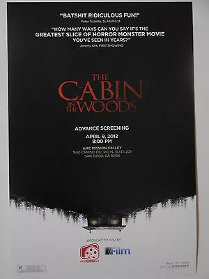 CABIN IN THE WOODS 13.5x20 PROMO MOVIE POSTER • $4.75