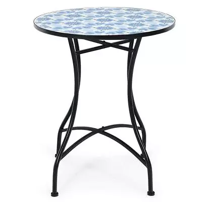 Gymax Outdoor Bistro Table 28.5 H X 24 W X 24 D Steel Round Mosaic W/ X-Shaped • $128.42