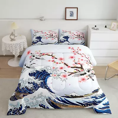 Cherry Blossoms Bedding Set Chic Crane Comforter Set For Kids Girls Women Ocean  • $82.99