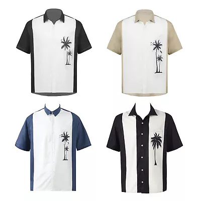 £24.28 • Buy Rockabilly Fashions Men Casual Shirt Retro Bowling Palm Printed 50's Clothing