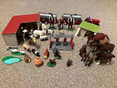 Vintage Toy Farm Yard Bundle Set Buildings Animals Farmers Tractor Milk Tankers • £8.99