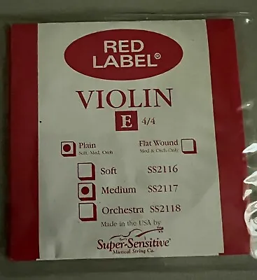 Red Label Violin 4/4 FW String Set Medium  Wound E String • $5