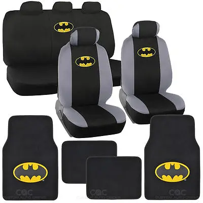 Batman Seat Covers & Floor Mats - Super Hero Car Front Rear Bench Carpet Pads • $54.95