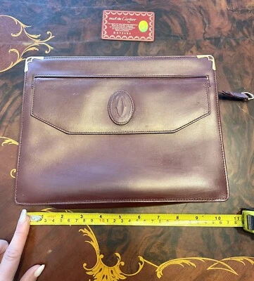 $28.20 • Buy Authentic Cartier Women's Clutch Bag Purse Burgundy Calfskin Leather Used