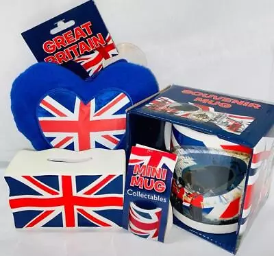 Great Britain Union Jack London Mug Mini Mug Money Box And Car Heart Cushion • £9.99