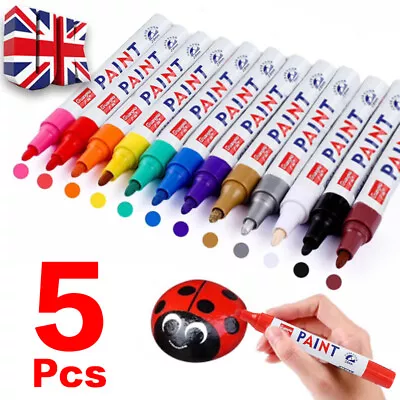 5x Acrylic Paint Marker Pens Permanent For Glass Plastic Fabric Stone Wood Car • £4.49