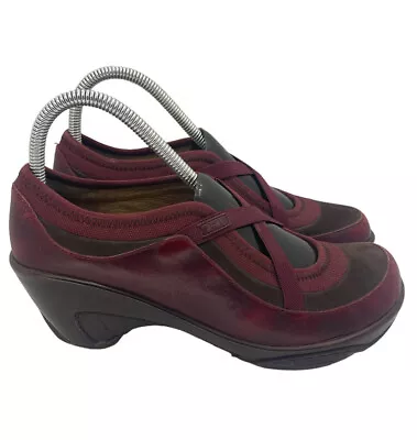 J-41 HYBRID Red Brown Leather Stretch Mary Jane Strappy Wedge Heels Clogs Shoe 8 • $29.99