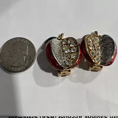 Vintage Apple Clip On Earrings Rhinestones  • $10