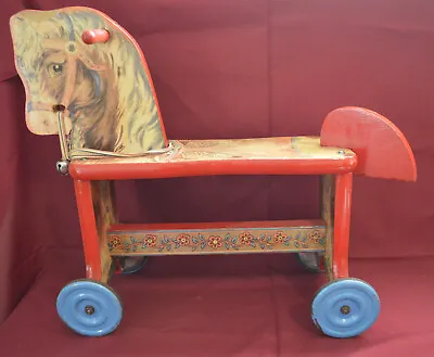 Vintage Gong Bell Mfg Wooden Wheeled Ride On Horse 1953 • $59.99