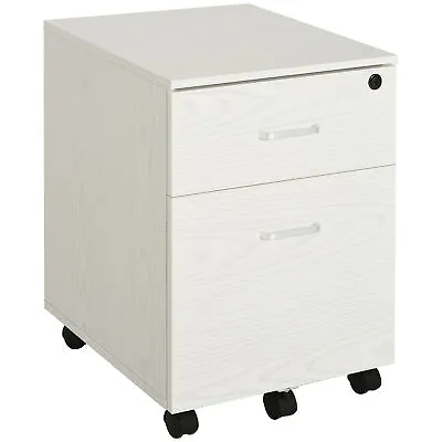 Vinsetto 2-Drawer Locking Office Filing Cabinet 5 Wheels Rolling Storage White • £39.99