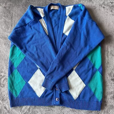 Vintage Pendleton Argyle Sweater Size LARGE Blue Grandpa Cardigan • $17.35