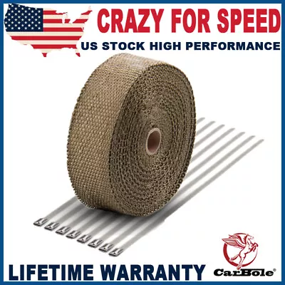 2  Roll Titanium Header Exhaust Heat Wrap 50Ft &10 Stainless Steel Ties Kit US • $22.59