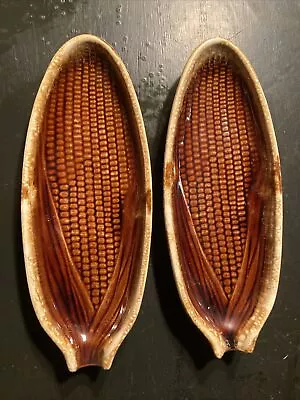 Lot Of 2 McCoy Brown Drip Corn Dishes  7316. USA 9”x3 3/8” Excellent Condition • $24