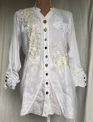 Vintage Y2K Boho Fairy Blouse White Whimsy Goth Steampunk Button Down Artsy Med • $20