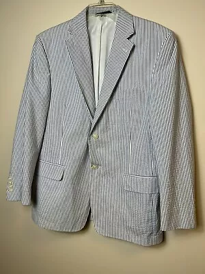 Haspel Men`s Blazer Seersucker Sport Coat Jacket Striped Blue White Cotton 42R • $44.97