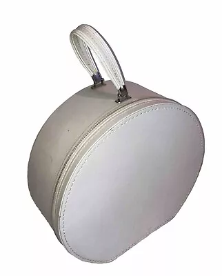 Vintage Classic Round Travins Hat Box White Travel Case Luggage Mirror 16.5 X 15 • $129.51