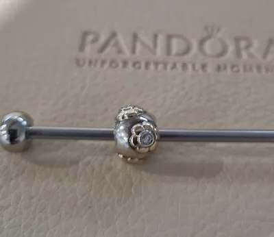$45 • Buy Pandora Raised Flower With Clear CZ Charm Retired