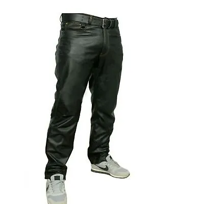 Men's Genuine Lambskin Leather Pant Jeans Style Motorbike Black Leather Pants • $105