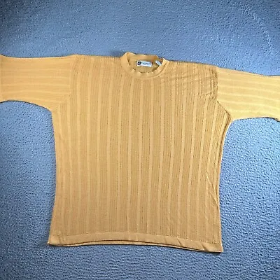 Bachrach T Shirt Mens XL Yellow Short Sleeve Ribbed Acrylic Viscose Business • $16.96