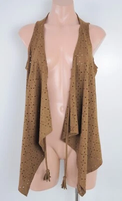 $25 • Buy Bershka Jacket Womens Size Medium Brown Mock Suede Vest Sleeveless