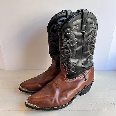 Masterson RB913 Men 12EW Two-Tone Brown Black Leather Cowboy Boots ToeTip Plate • $74.90