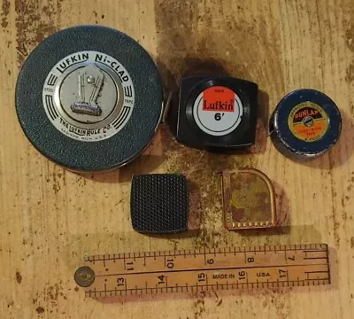 5 Vintage  Steel + Wooden Measuring Tapes -LUFKIN DULAP BOXWOOD  3ft - 50ft • $38