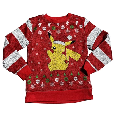 $14 • Buy Pokemon Pikachu Christmas Pullover Sweater Red Kids Nintendo Game Sz Small