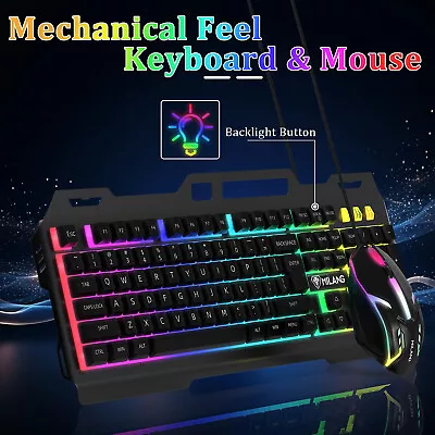 Wired Gaming PC Keyboard & Mouse Combo Mechanical RGB Backlit Light+Phone Holder • $26.99