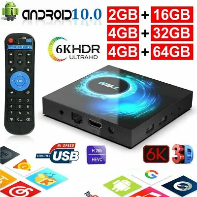 T95 Android10.0 Smart TV Box Quad Core 16/32/64GB UHD 6K WiFi 5G BT Media Player • £24.99