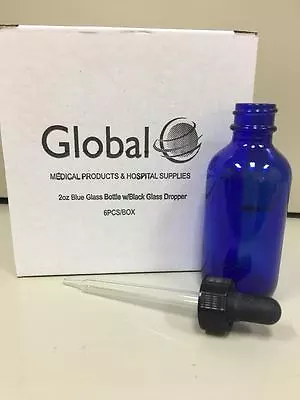 2 OZ COBALT BLUE GLASS BOTTLES W/GLASS BLACK DROPPER (Qty Of 6) • $9.99