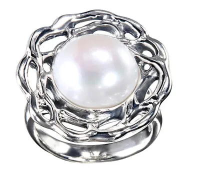 Nwot Hagit Gorali Sterling Silver 925 White Pearl Ring Sz 8 Made In Israel Hg • $94