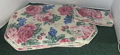 Vintage Rosanne Cabbage Roses Grapes Floral 6 Placemats And 6 Napkins  PERFECT • $34.99