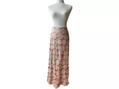 Vintage Sequin Red & White Floral Floor Length Maxi Evening Skirt • $125