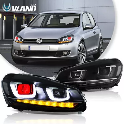 LED DRL Headlights W/Sequential Indicator & Demon Eyes For 2010-2014 VW Golf 6 • $269