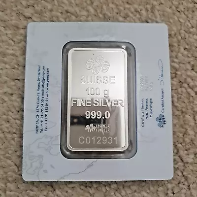 100g Silver Bullion Bar 999.0 Pamp Suisse Lady Fortuna Certified • £119.99