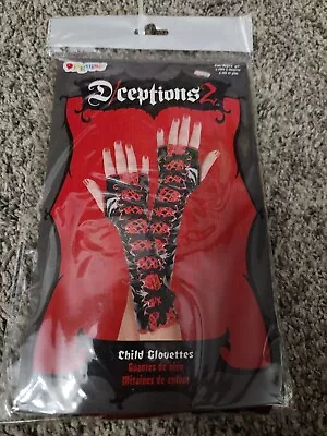Child Dress-Up Halloween Red Lace Up Glovettes Gloves Monster Disguise 2010 • $10