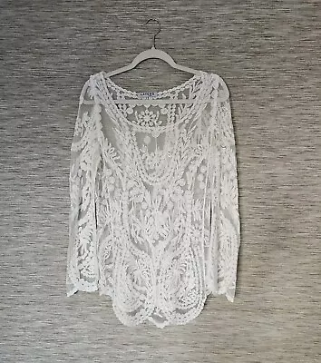 LAYERS PARIS Womens Lace Top UNWORN Crochet Sheer Long Sleeve Tunic One Size • £12