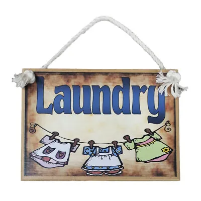 Country Printed Quality Wooden Room Door Sign LAUNDRY Plaque • £8.03