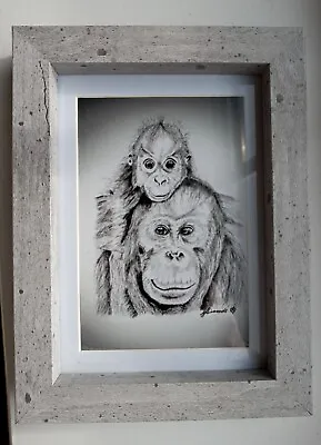 £0.99 • Buy ORANGUTAN & BABY 6x4  Unframed Matt Photo Print Picture Love Gift Animal Drawing