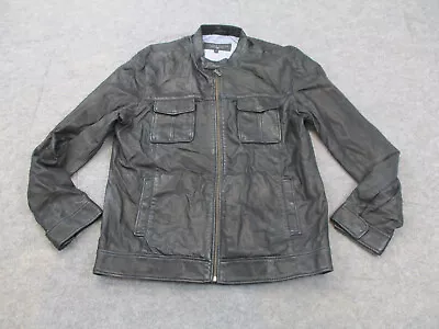 Bloomingdales Jacket Mens Large Black Lambs Leather Bomber Biker Mens Store • $39.96