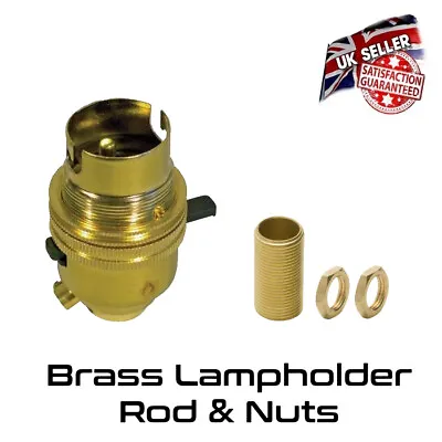 £7.95 • Buy Brass Lamp Holder Switched 1/2  Bayonet BC Bulb Holder & Threaded Rod  *UK*