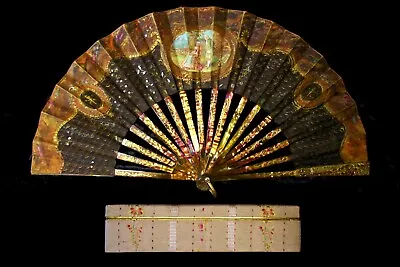 Antique Mother Of Pearl Hand Fan W/ Original Box 19th Century Eventail Nacre • $450.87