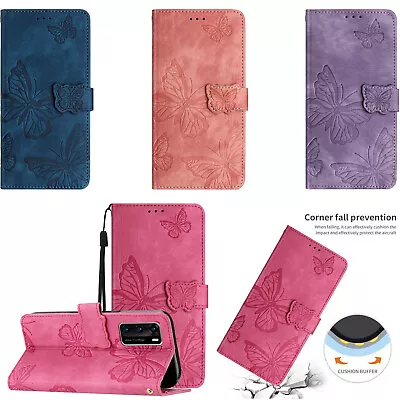 Phone Cover For HuaweiP40 P50 P30 Butterfly Embossed PU Leather Flip Wallet Case • £4.79