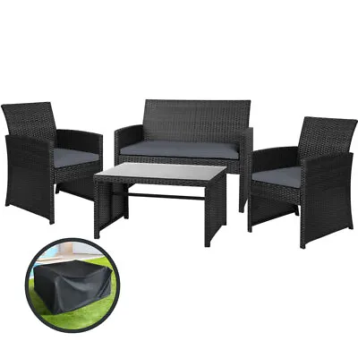 $363.95 • Buy Gardeon 4 PCS Garden Furniture Outdoor Lounge Setting Dining Set W/Storage Cover