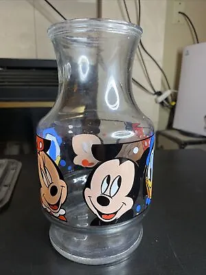 Disney 80s Glass Juice Carafe Mickey Minnie Donald Vase Pitcher Anchor Hocking • $9.99