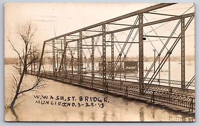 Muncie Indiana~W Washington St Bridge Under Flood~Spearmint Billboard~RPPC 1913 • $37