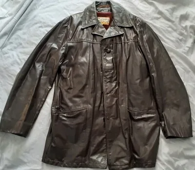 Vintage Montgomery Ward Brown Leather Jacket With Fleece Lining Size 40 • $26