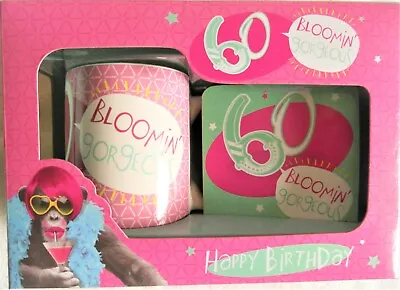 £4.99 • Buy Bloomin' Gorgeous 60th Happy Birthday Mug And Coaster Set Gift Drinking Monkey