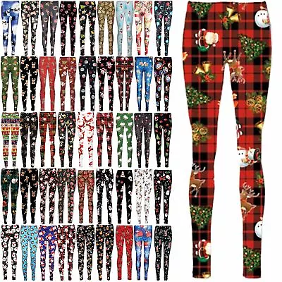Womens Christmas Santa Reindeer Gingerbread Gifts Xmas Ladies Jegging Leggings • £5.49